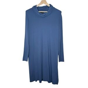 J. Jill Wearever Twilight Blue Ribbed Cowl Neck Long Sleeve Tunic Dress Large